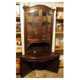 Solid Wood 2 Piece Corner Cabinet With Glass Doors, 2 Shelves And Table Base, 73" X 44" X 24"