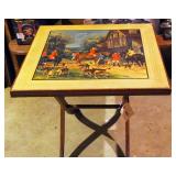 Vintage Wood Folding Card Table, With Foxhunt Motif, 22" X 29" X 29"