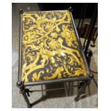 Metal Framed Bench With Upholstered Top, Fireplace Tool Assortment With Stand And Metal Flower Pot S