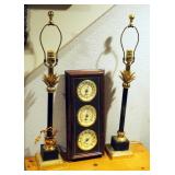 30" Matching Palm Style Table Lamps And Framed Weather Station