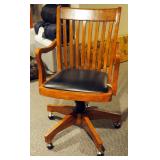 Rolling Adjustable Wood Desk Chair With Star Base Padded Leather Seat