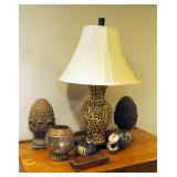 Home Decor Including 30" Table Lamp,Decorative Finials, Painted Duck, Glass Votives And More
