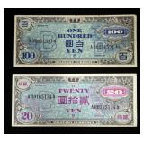 100 Yen And 20 Yen Military Notes, Series 100, Total Qty 2