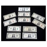 1957 US 1 Dollar Silver Certificates,Qty 3, 1953 Five Dollar Silver Certificates Qty 2, 1963 Five Do