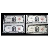 1953 U.S. Two Dollars Bills, Qty. 4