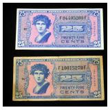 25 Cents, US Military Payment Certificates, Series 541, Qty. 2