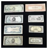 WWII The Japanese Government Paper Money, 5 Pesos Qty. 2, 1 Pesos Qty. 3, 50 Centavos Qty. 1, 10 Cen