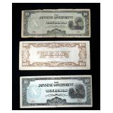 WWII The Japanese Government 10 Pesos Paper Money, Qty. 3