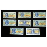 5 Cents, US Military Payment Certificates, Series 521, Qty. 8