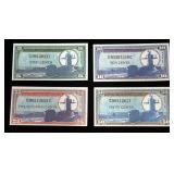 US Military Payment Certificates, Series 681 Stamped "COPY" (5,10,25 & 50 Cents Notes) Total Qty. 4 