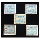 50 Sen Allied Military Currency, Series 100 -A Qty. 1 & 100-B Qty. 4, Total Qty. Notes 5