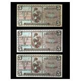5 Dollars, US Military Payment Certificates, Series 661, Qty 3