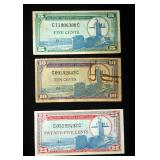 5 Cents, 10 Cents, 25 Cents, US Military Payment Certificates, Series 681, Qty 3