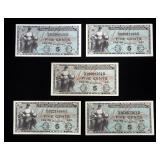 5 Cents, US Military Payment Certificates, Series 481, Qty 5
