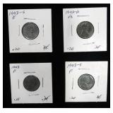 1943-F Wheat Pennies, Qty 4