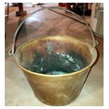18" Round Brass Pail With Handle