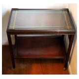 Rolling Wood Serving Cart With Glass Top, 30" x 30" x 18"