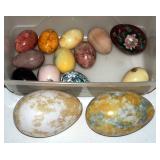 Stone, Porcelain And Glass Decorative Eggs, Qty 14