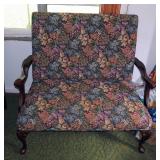 Early American Upholstered 2 Person Bench With Cabriole Legs, 40" x 45" x 25"