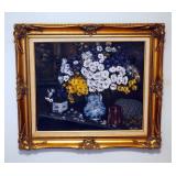 Framed Oil On Canvas Floral Painting By D. Goetz, 28" x 31"