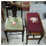 Antique Vanity Chair, 31" High And Vanity Stool, 20" x 24" With Needlepoint Upholstered Seats