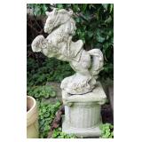 Concrete Lawn Statuary Including Rearing Horse, Planters And More