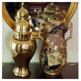 19" Brass Funerary Urn And Painted Ceramic Urn