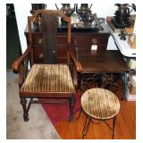 Wood Upholstered Captains Chair, Vanity Stool, Folding Wood Tray
