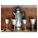 Pewter Pitcher With Lid And Stemware Set, Total 6 Pieces