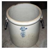 S.P. & S. Company #5 Crock With Wood Handles, 13" Tall x 12" Round