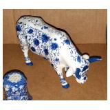 Delft Porcelain Bowl, Salt & Pepper Shaker And Potpourri Pot, Bull