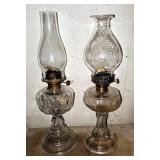 Vintage Glass Oil Lamps, 19" Tall, Qty 2