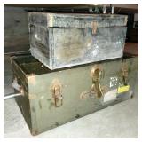 Wood Scout Foot Locker, 11" x 22"x 13" And Vintage Travel Trunk With Leather Handles And Accents, 13