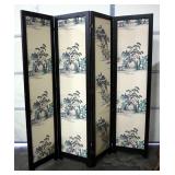 Japanese Inspired 4-Panel Room Divider/Dressing Screen With Decorated Cloth Coverings Over Board, 80