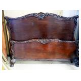 Antique Full Size Bed Frame, Includes Headboard (46"H), Footboard (25"H), Side Rails And Slats, Carv