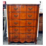 5 Drawer Chest Of Drawers, Serpentine Front, Brass Pulls, Faux Lock, Dove Tail Construction, Matches