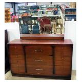 Wood Dresser With Mirror, 3 Large Drawers, 6 Smaller Drawers, Dovetail Construction, 32"H x 54"W x 1