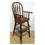 Antique High Chair With Turned Wood Spindle Back And Legs, 38"H