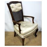 Armchair With Woven Wicker Back, Upholstered Backrest And Seat, 40"H