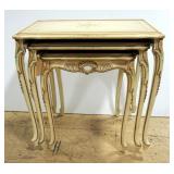 Set Of 3 Nesting Tables, Floral And Scroll Design, Gold Tone Trim, Tables Are 24"H x 26.5"W x 18"D, 