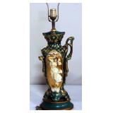Ceramic Table Lamp With Gold Trim And Floral Design, Powers On, 31.5"H