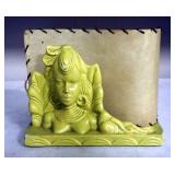 Brass Table Lamp With Embossed Images of Horned Man, Powers On, 14.5"H And African Inspired Table La