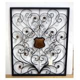 Wrought Iron Decorative Work With Shield Center And Floral And Scroll Design, 44"H x 36"W x 1"D