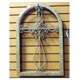 Pair Of Metal Wall Hanging Arches With Scrolled Crosses, 26.5" High x17.25" Wide