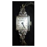 14K Ladies Wristwatch, Square Shaped Face, Stretch Band
