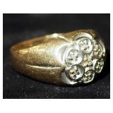 10K Yellow Gold Ring With Gemstones In Floral Design, Size 9-3/4