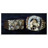 Two 10K Yellow Gold Rings, Size 10-3/4 With 5 Stones And Size 11-1/2 With Stones In A Horseshoe Arou