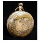 14K Gold Keystone Pocket Watch Case SN# 6092903 With Embossed Floral Design And Essex Columbia Gold 