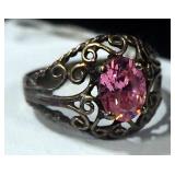Two Sterling Silver Rings, Sizes 8-1/2 And 5-3/4, Both With Pink/Purple Stones, In Boxes