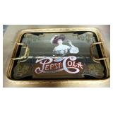 Pepsi Cola Mirrored Serving Tray With Bamboo Edging And Handles And Collection Of Vintage Chandelier